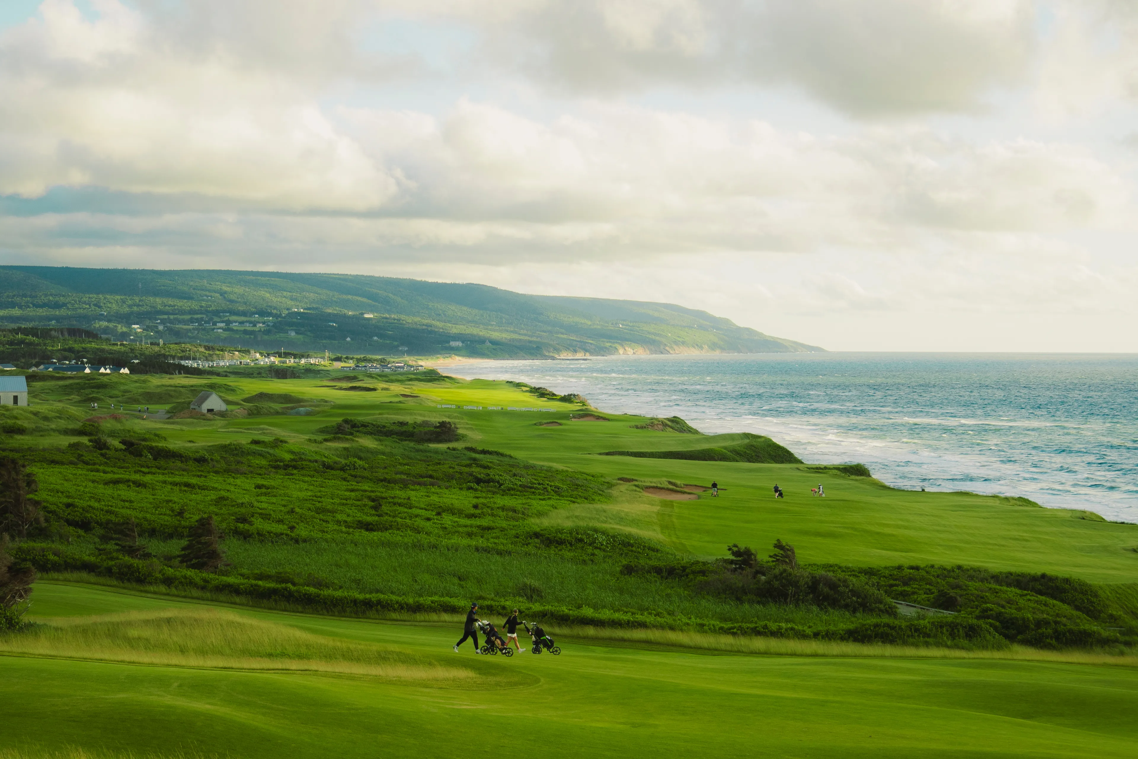 Rugged Cape Breton coastline beside a links course