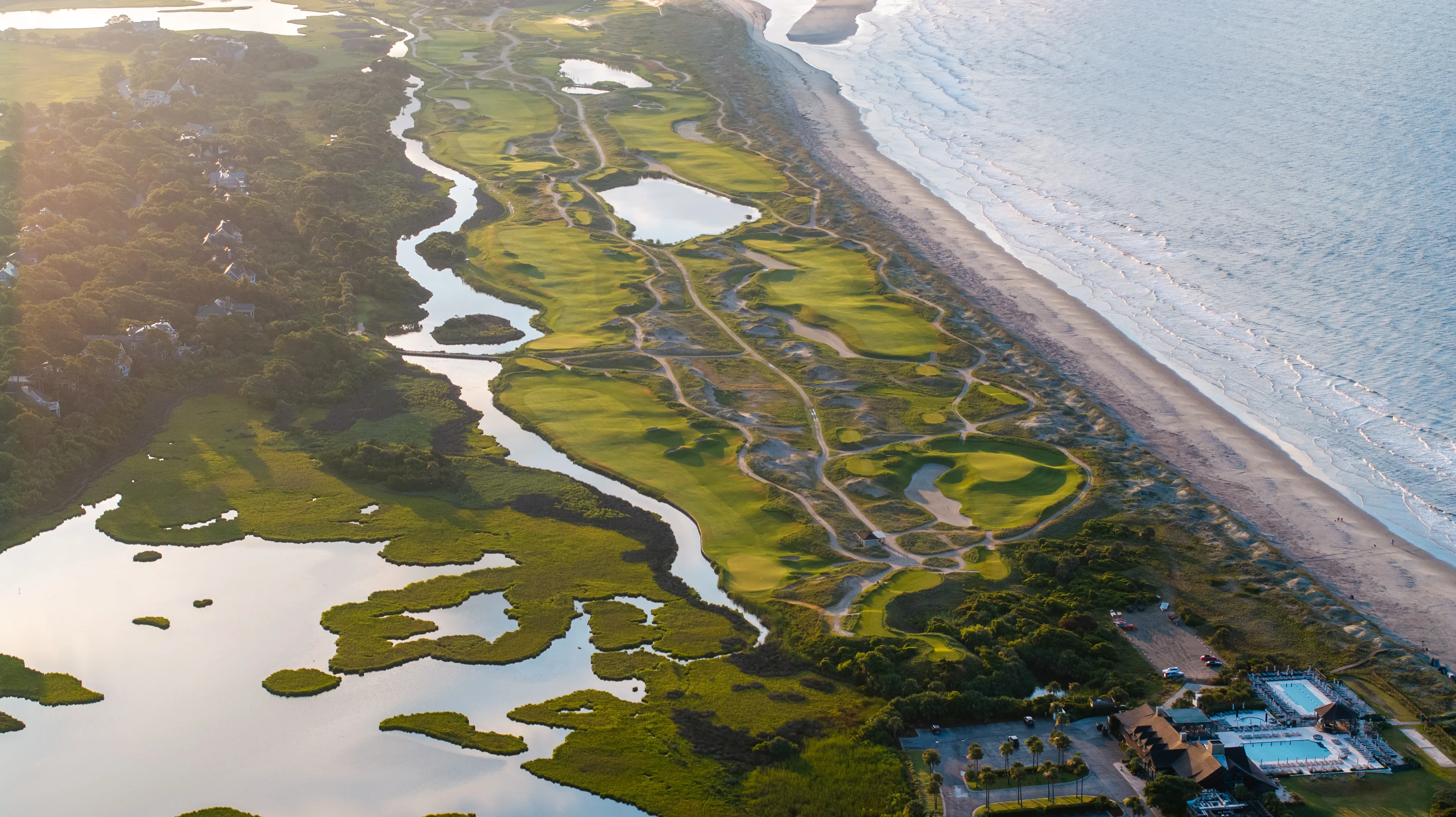 A golf green framed by oaks on Kiawah Island