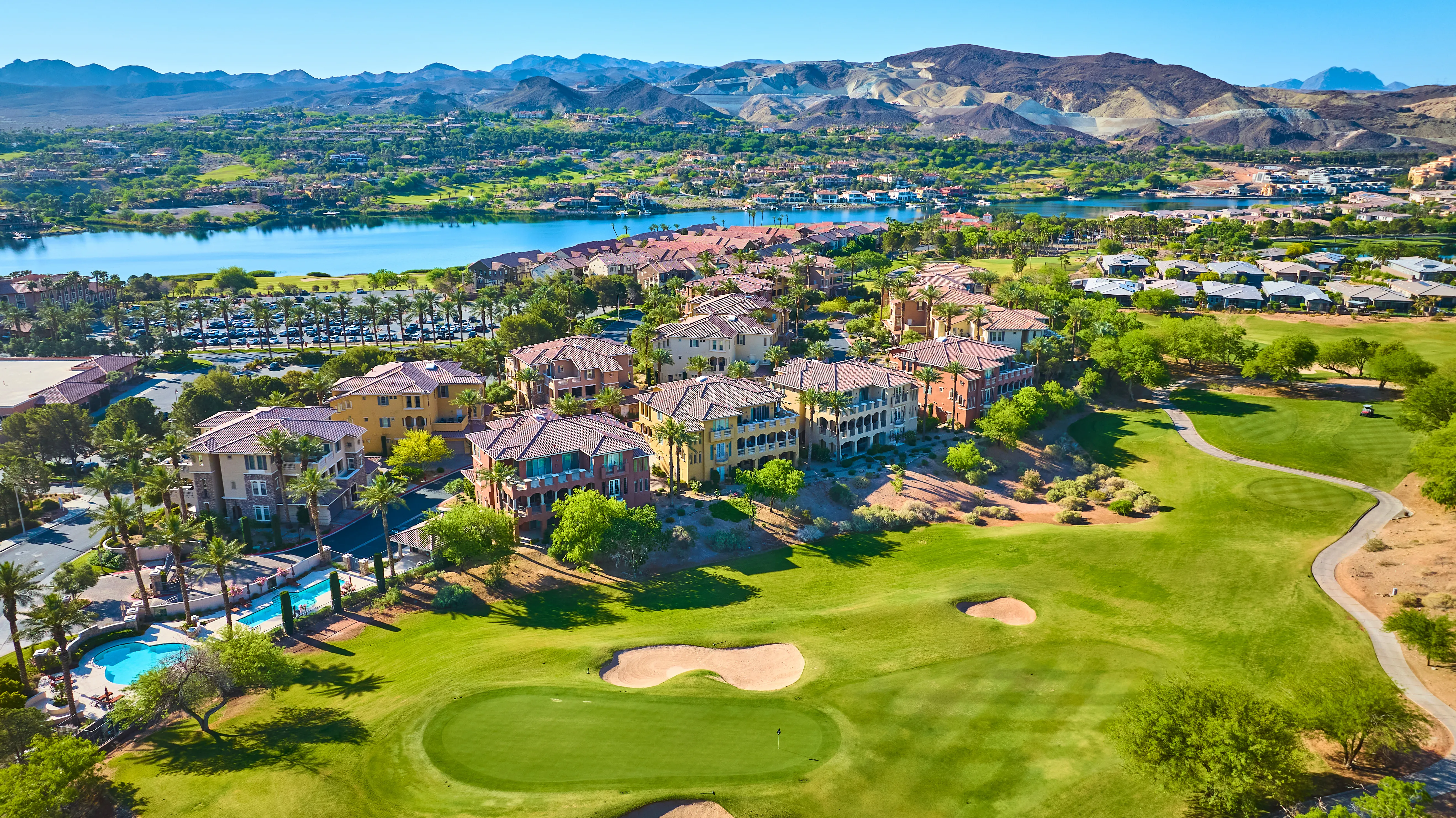 Aerial view of a desert golf community near Las Vegas