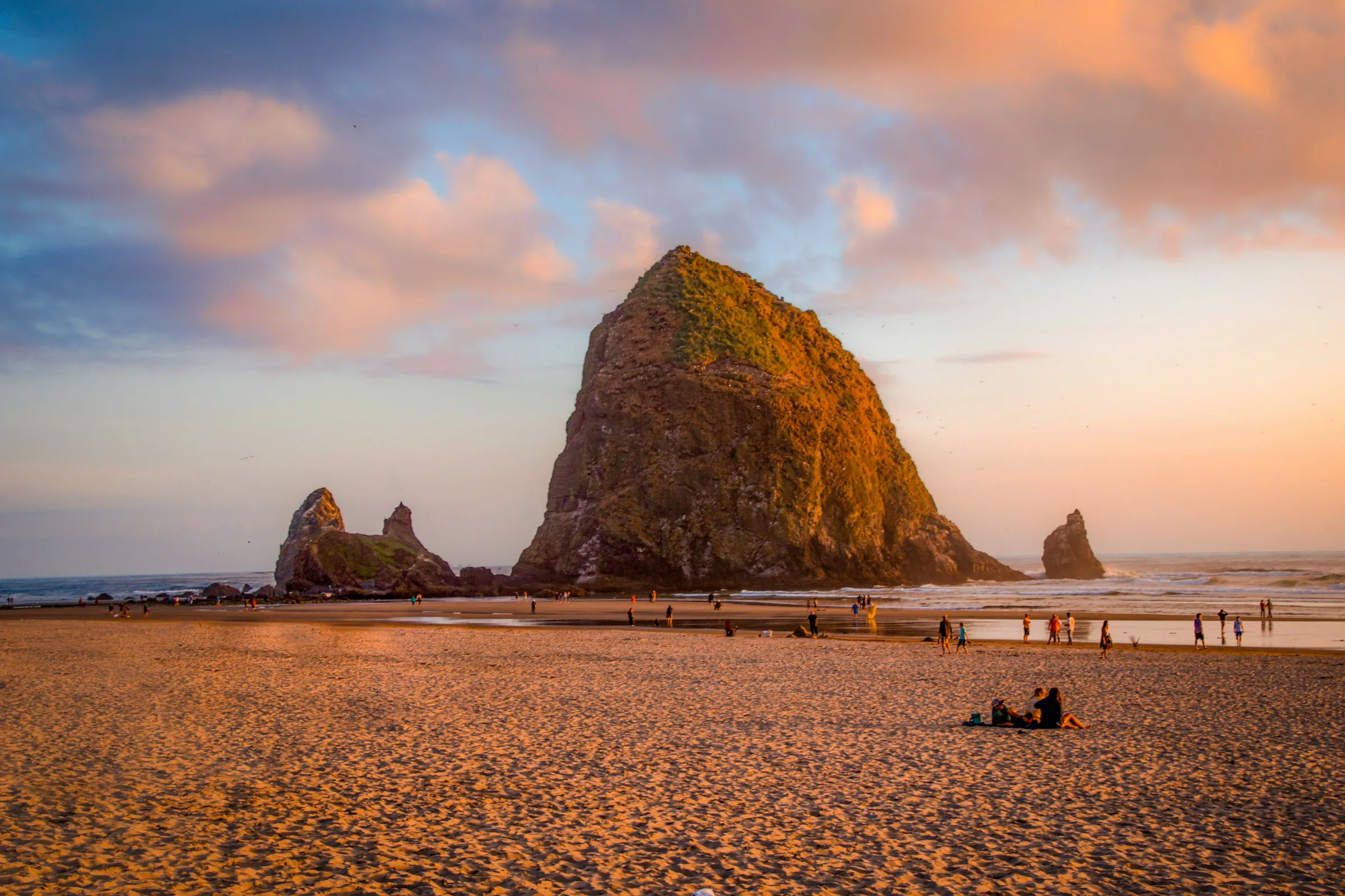 Haystack Rock at sunset, Cannon Beach, Oregon