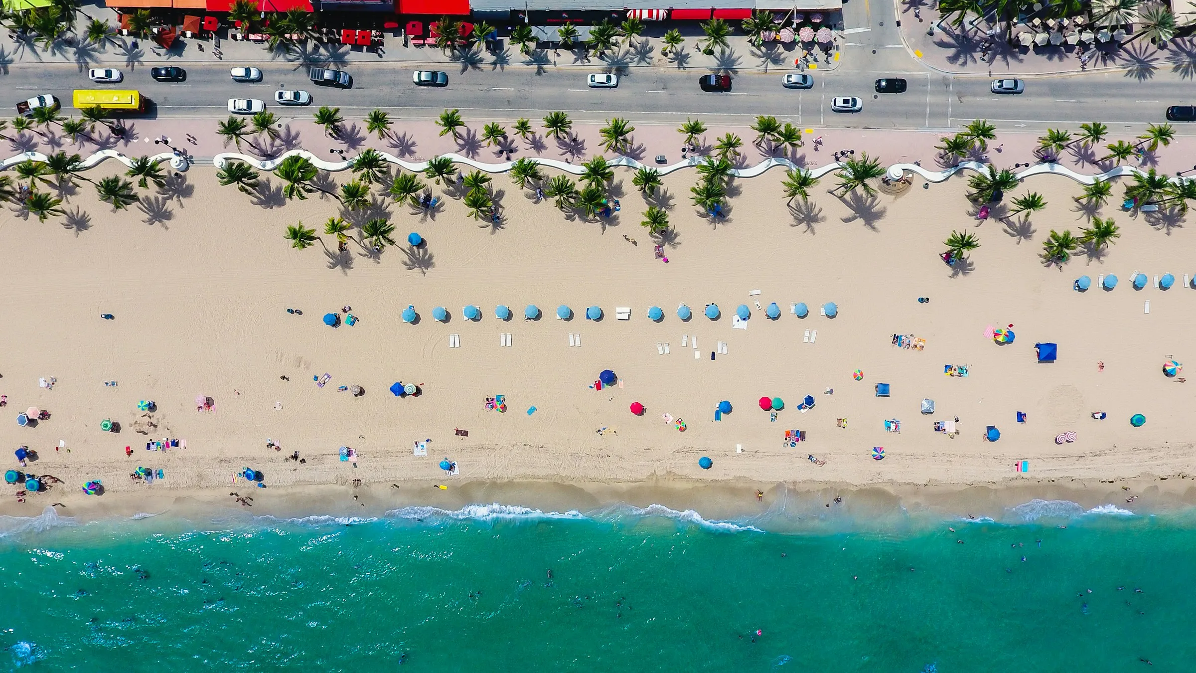 Aerial view of umbrellas on Fort Lauderdale Beach