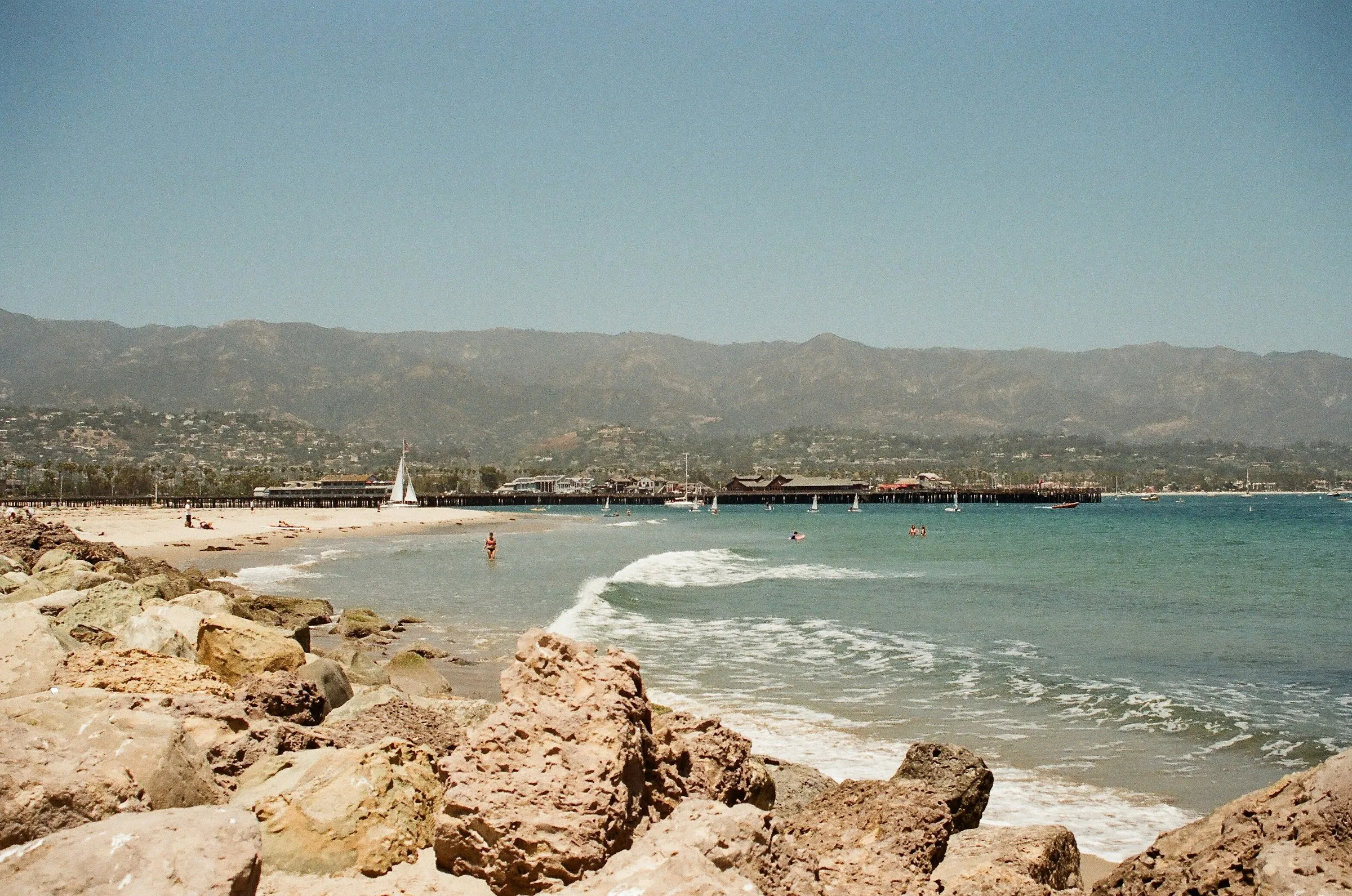 Santa Barbara beach with the mountains behind