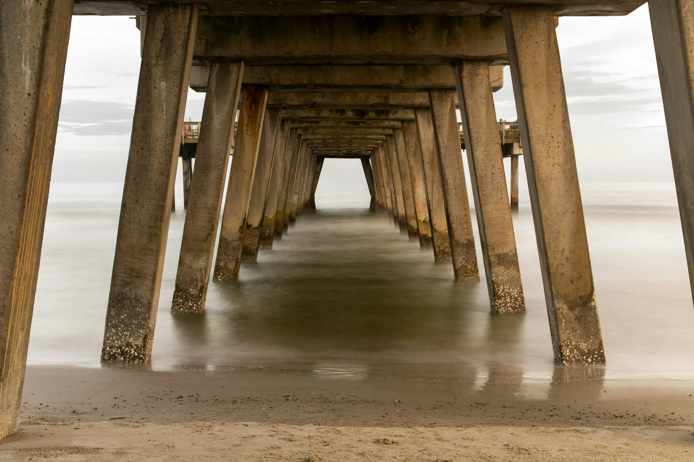 Under the Tybee Island pier at low tide