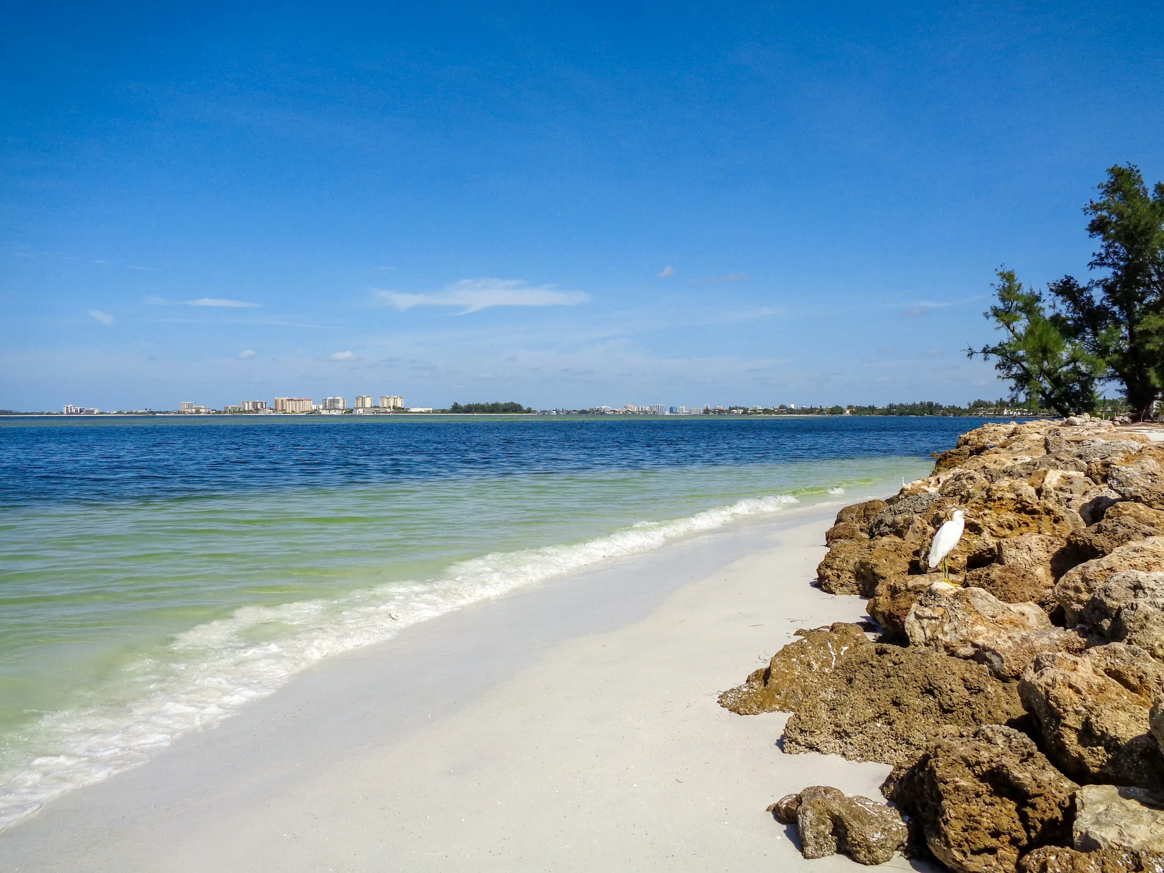 White quartz sand and clear water at Siesta Key