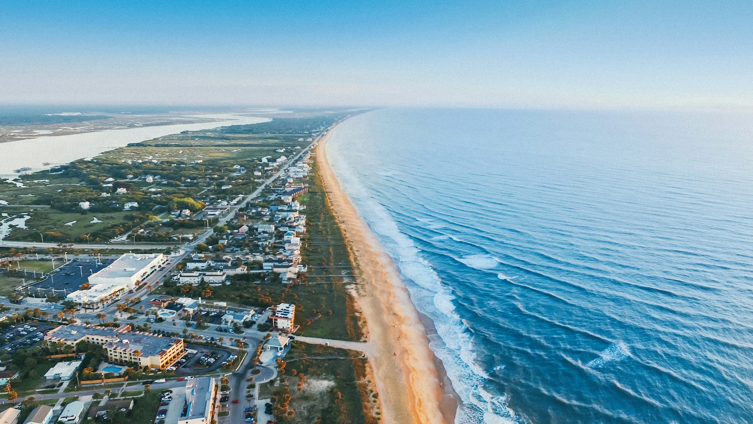 Aerial view of St. Augustine Beach and the coastline